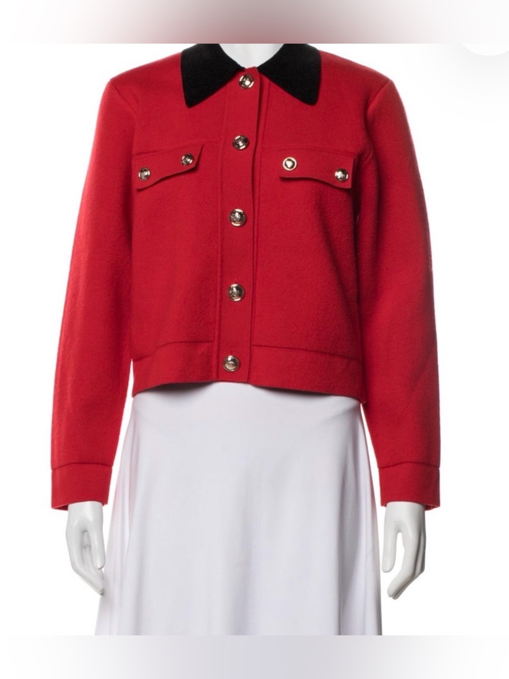 Sandro Red Wool-Blend Button Front Jacket with Black Collar - Size 1
